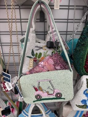 Handcrafted Golf Cart Beaded Shoulder Bag - MASTERS Inspired